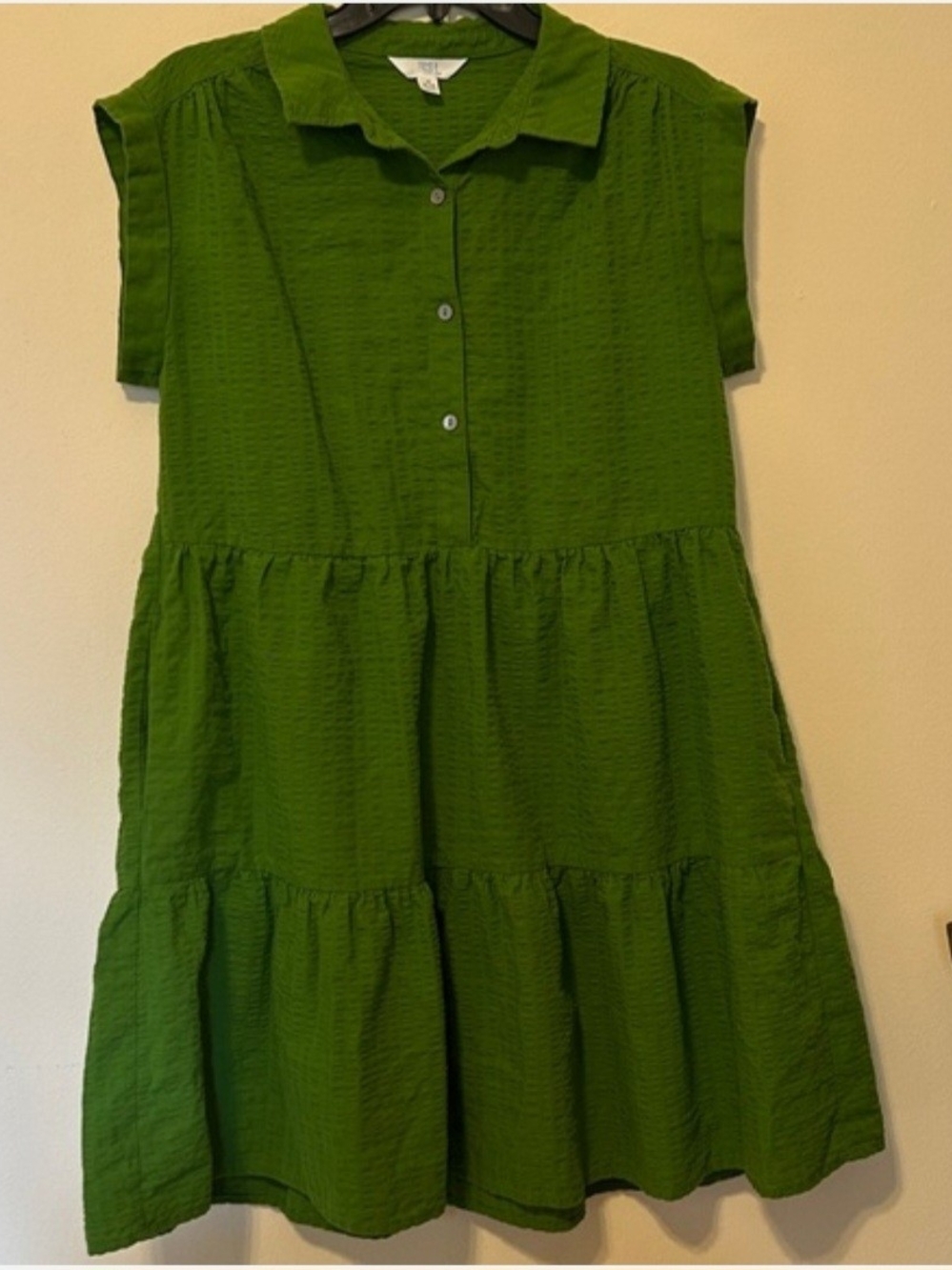 Time and Tru Green Tiered Button-Front Dress